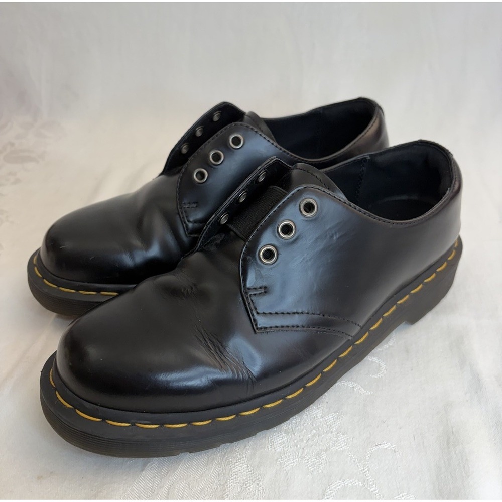 Doc Martens 1461 Elastic Black Leather Oxfords Shoes Size US Mens 8 NO LACES